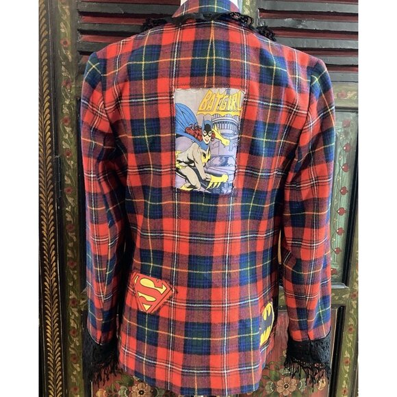 Punk Jacket Blazer Upcycled Boho Whimsigoth Plaid Academia Pendleton Reworked 10 - Picture 5 of 16